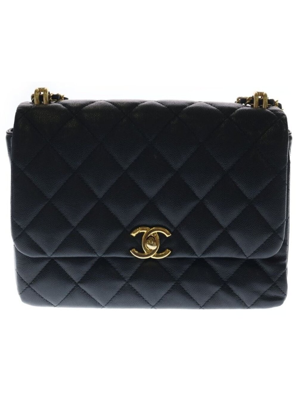 Chanel Mini Quilted Chain Shoulder Bag Black Caviar Leather Gold
